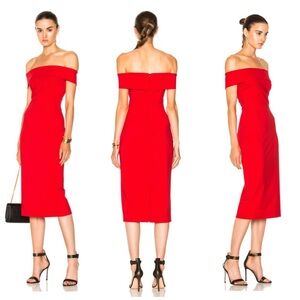 CUSHNIE Poppy Red Off Shoulder Pencil Dress | size 8